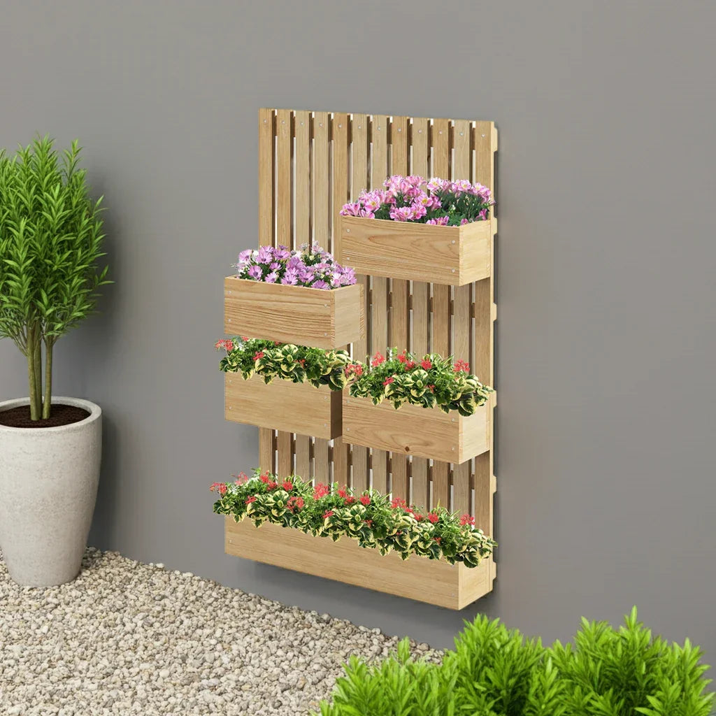 EcoTrellis™ – Wall-Mounted Raised Planter Garden (Natural Wood Finish)