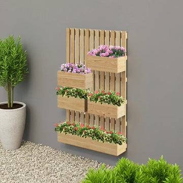 EcoTrellis™ – Wall-Mounted Raised Planter Garden (Natural Wood Finish)